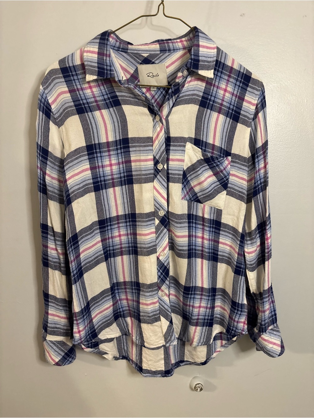 Rails Plaid Button-Down Shirt in Navy, White & Pink